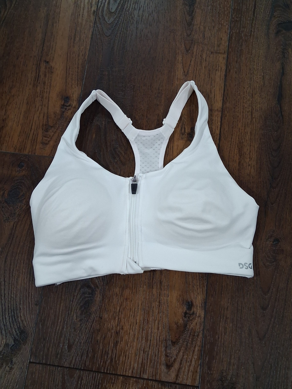 DSG White Front-Zip Racerback Support Sports Bra
